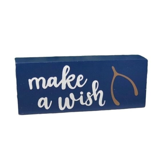 Mini Wooden Block Sign Navy Blue Home Decor Rustic Shelf Accent Make A Wish Blue - Picture 5 of 5